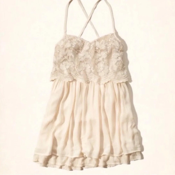 Hollister Dresses & Skirts - Hollister sequin and crochet overlay cream mini dress large